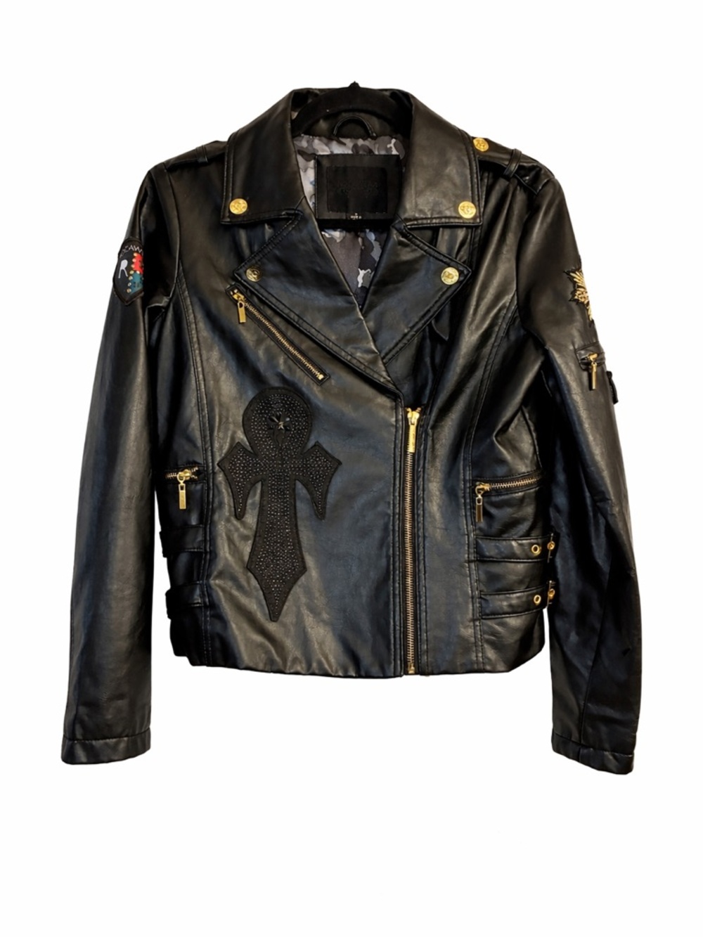 🖤 Rocawear Studded Moto Jacket Faux Leather Black Cropped Punk Y2K Size M